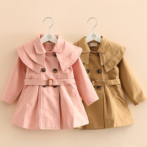 Soft Cotton Trench Coat Ruffle Collar
