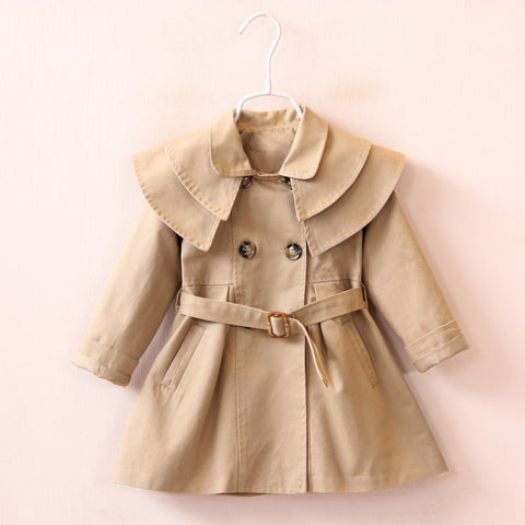 Soft Cotton Trench Coat Ruffle Collar