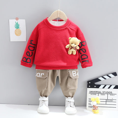 Soft Cotton Sweater and Cargo Pants Bear Design Set