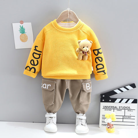 Soft Cotton Sweater and Cargo Pants Bear Design Set