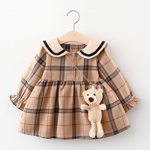 Cotton Plaid Dress and Teddy Doll set