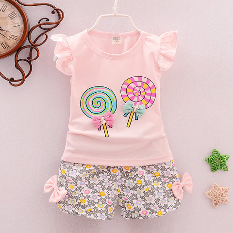 Lollipop Print Cotton T-Shirt and Shorts Set