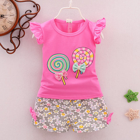 Lollipop Print Cotton T-Shirt and Shorts Set