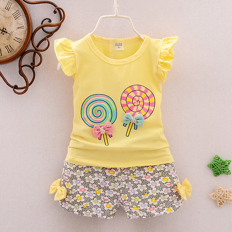 Lollipop Print Cotton T-Shirt and Shorts Set