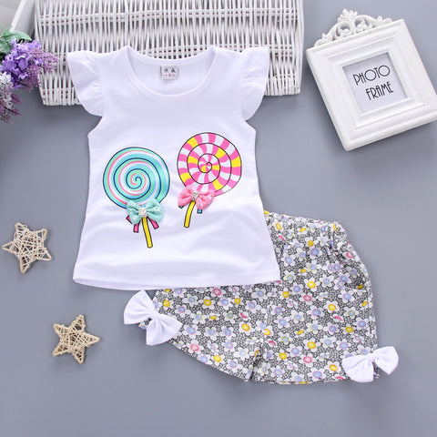 Lollipop Print Cotton T-Shirt and Shorts Set
