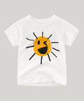 White t-shirt with a sun design on a white background