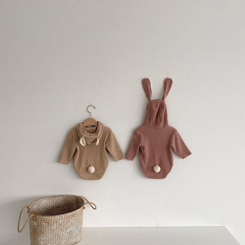 Cotton Rib Hooded Bunny Ear Romper Bodysuit