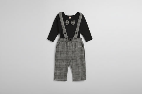 Cotton Pullover and Plaid Suspender Set