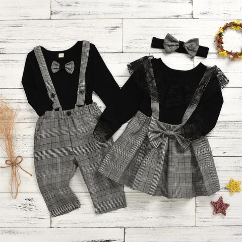 Cotton Pullover and Plaid Suspender Set