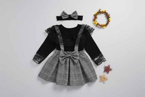 Cotton Pullover and Plaid Suspender Set