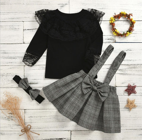 Cotton Pullover and Plaid Suspender Set