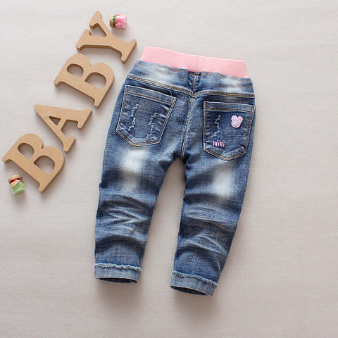 Cotton Denim Pants Elastic Waist Design