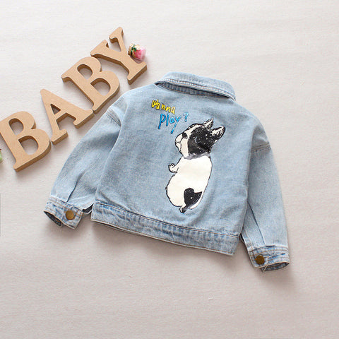 Cotton Denim Jacket Puppy Print Design