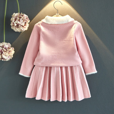 Elegant Pink Embroidered Swan Top and Pleated Skirt Set