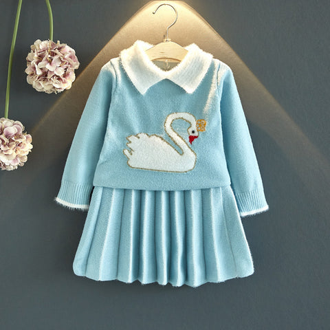 Elegant Pink Embroidered Swan Top and Pleated Skirt Set