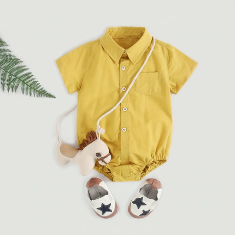 Elegant Cotton Shirt Collar Romper