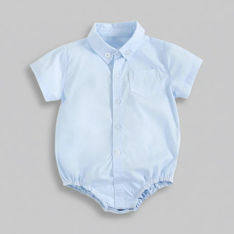 Elegant Cotton Shirt Collar Romper