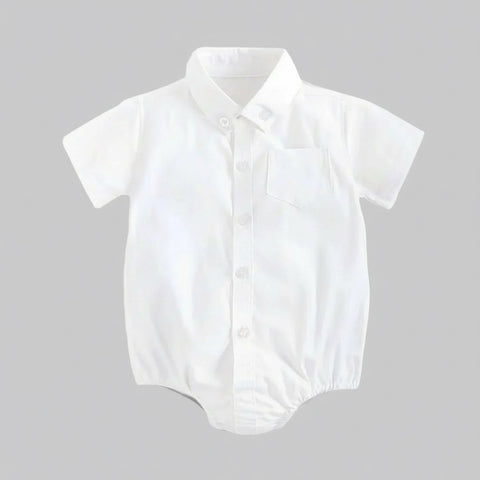 Elegant Cotton Shirt Collar Romper