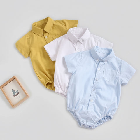 Elegant Cotton Shirt Collar Romper