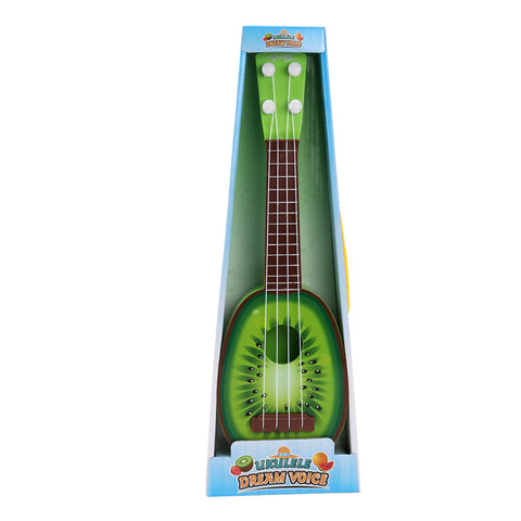 Toy guitar shaped like a kiwi fruit in packaging with 'Dream Voice' branding on a white background.