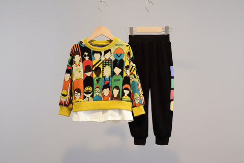 Playful Character Print Sweatshirt and Jogger Set
