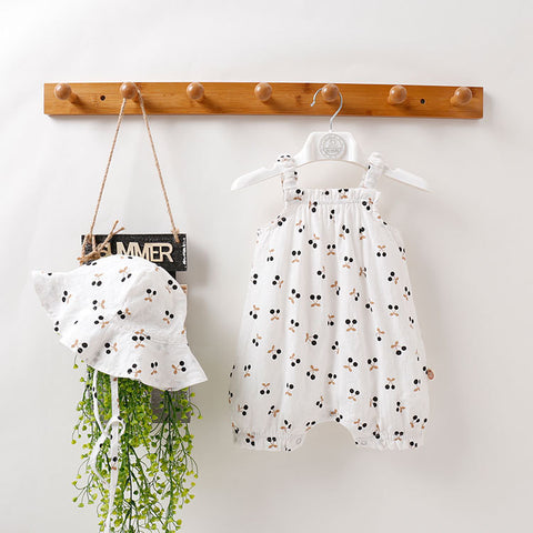 Playful Cotton Romper and Sun Hat Set