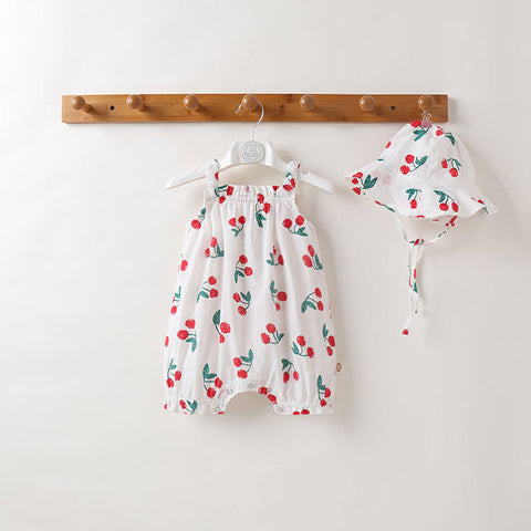 Playful Cotton Romper and Sun Hat Set