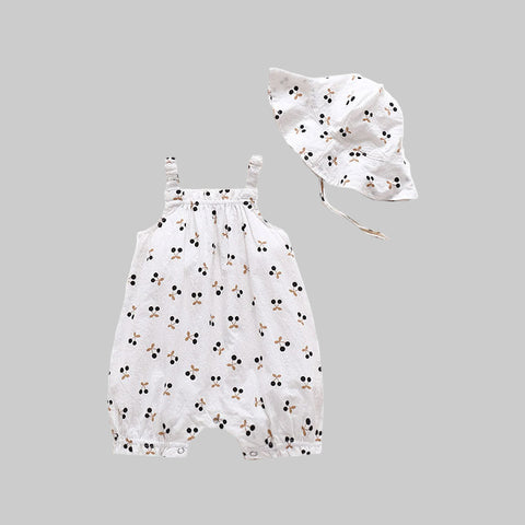 Playful Cotton Romper and Sun Hat Set