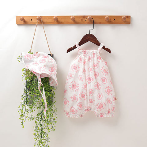 Playful Cotton Romper and Sun Hat Set