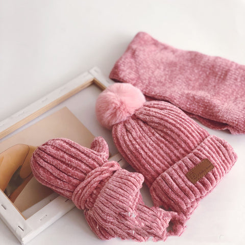 Ribbed Chenille Hat, Scarf and Gloves Set