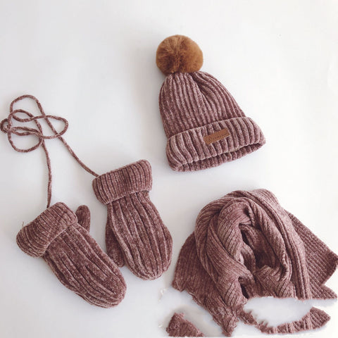 Ribbed Chenille Hat, Scarf and Gloves Set