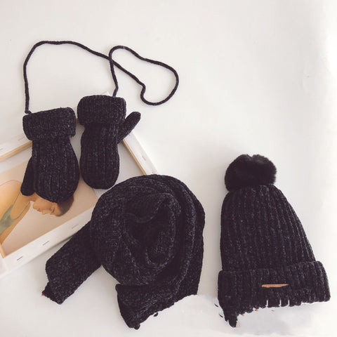 Ribbed Chenille Hat, Scarf and Gloves Set