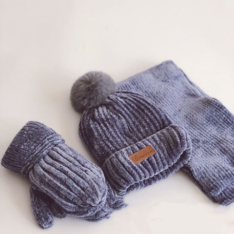 Ribbed Chenille Hat, Scarf and Gloves Set