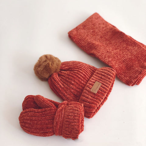 Ribbed Chenille Hat, Scarf and Gloves Set
