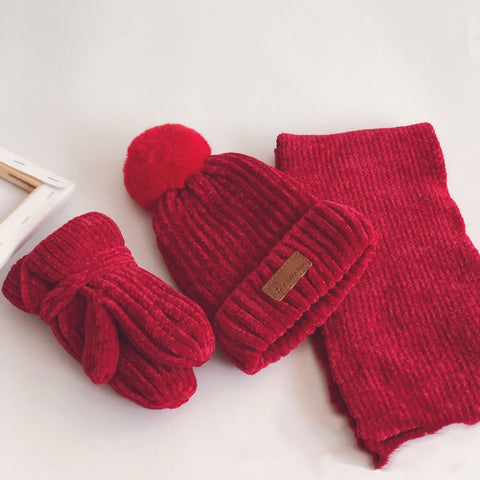 Ribbed Chenille Hat, Scarf and Gloves Set