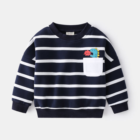 Striped Cotton Sweater with Playful Pocket Detail