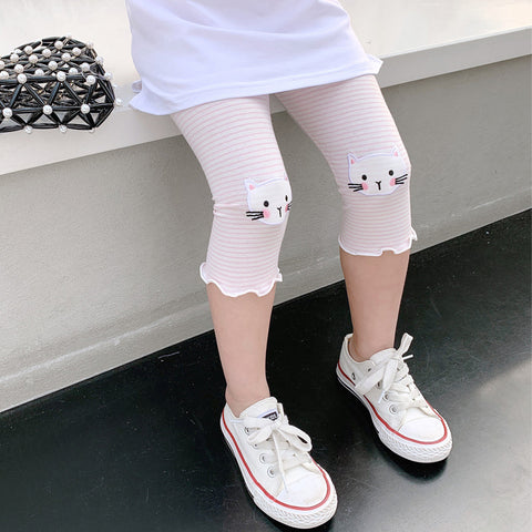 Cotton Cropped Leggings with Scallop Hem