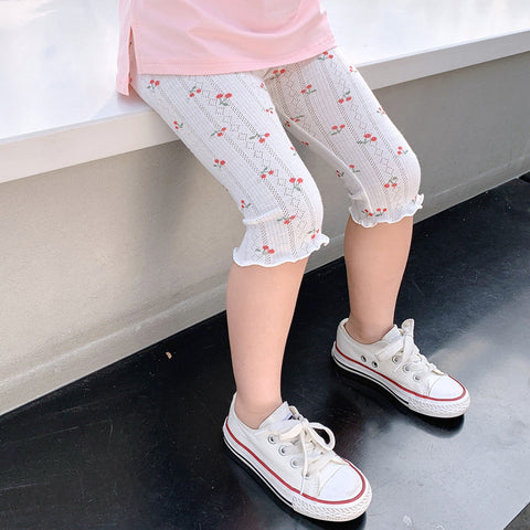 Cotton Cropped Leggings with Scallop Hem