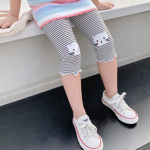 Cotton Cropped Leggings with Scallop Hem