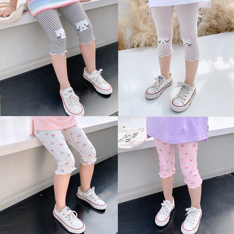 Cotton Cropped Leggings with Scallop Hem