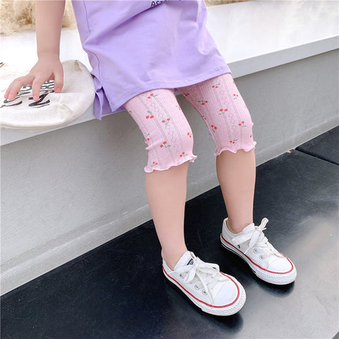 Cotton Cropped Leggings with Scallop Hem