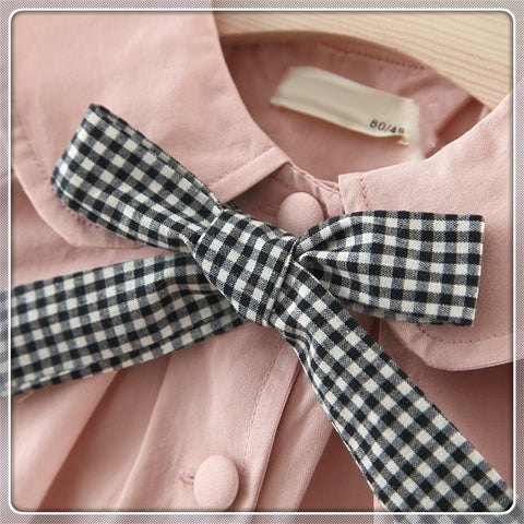 Cotton Trench Coat with Check Bow