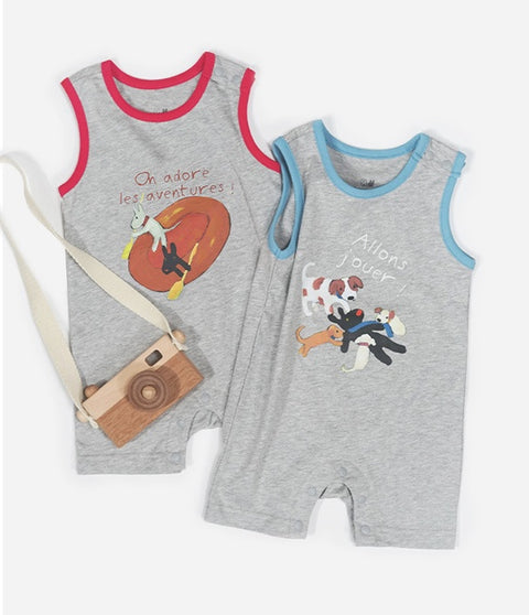 Cotton Sleeveless Romper Playful Print