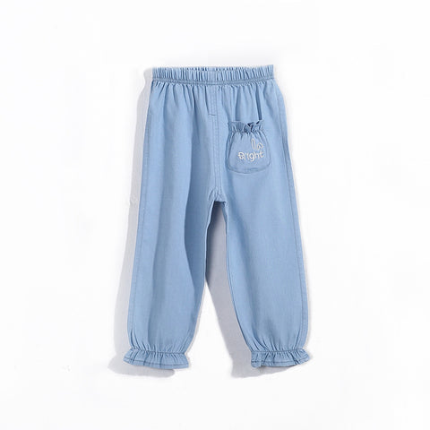 Light blue pants with a pocket on a white background