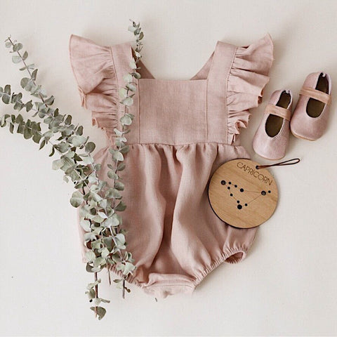 Breathable Linen Ruffle Romper