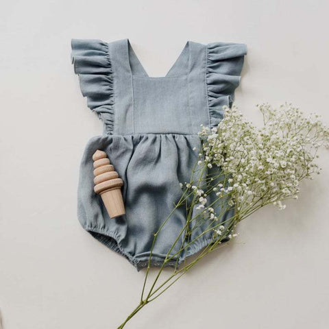 Breathable Linen Ruffle Romper