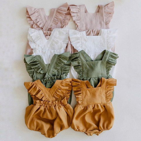Breathable Linen Ruffle Romper