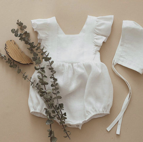 Breathable Linen Ruffle Romper