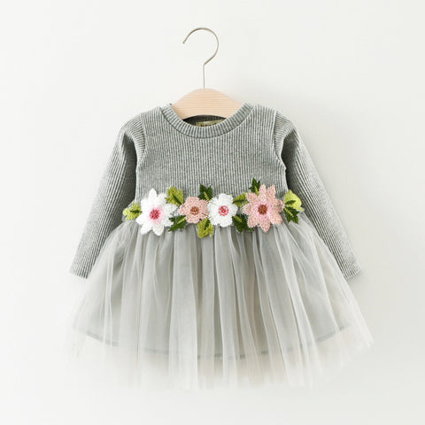 Cotton Tulle Dress with Floral Embroidery