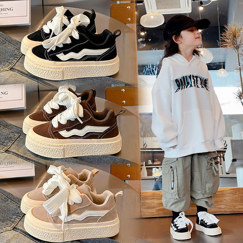 Kids Cowhide Lace-Up Low-Top Sneakers